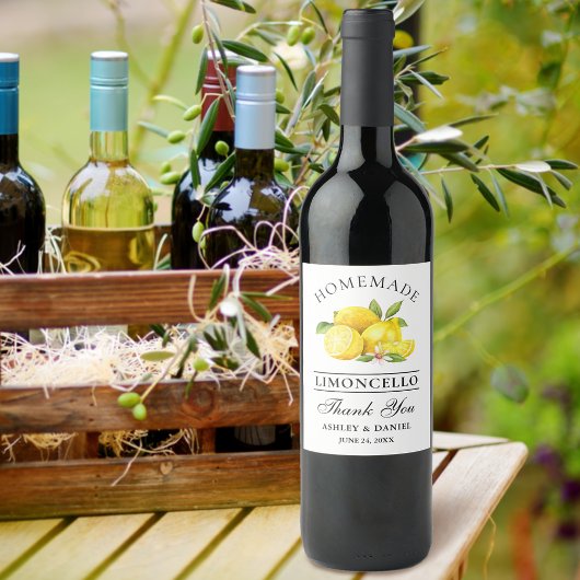 Waterverf Citroenen Limoncello Bedankt flesetikett Wijn Etiket