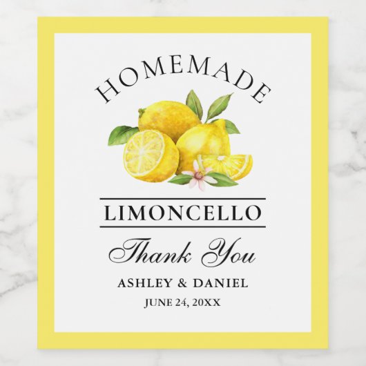 Waterverf Citroenen Limoncello Bedankt flesetikett Wijn Etiket (Enkel label)