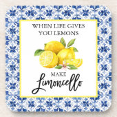 Waterverf Citroenen Limoncello Blauwe Tegel Bier Onderzetter (Voorkant)