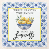 Waterverf Citroenen Limoncello Blauwe Tegels Glazen Onderzetter (Voorkant)