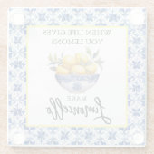 Waterverf Citroenen Limoncello Blauwe Tegels Glazen Onderzetter (Achterkant)