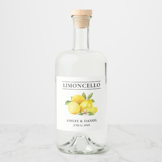 Waterverf citroenen Limoncello Likeurfles Etiket (Voorkant)