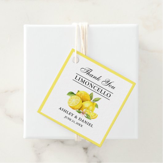 Waterverf Citroenen Limoncello Vierkante Bruiloft Bedankjes Labels (In situ)