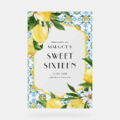 Waterverf Citroenen Mediterraan Sweet 16 Party Acryl Bord (Voorkant)