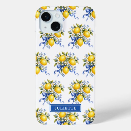 Waterverf citroenen met blauwe bloemen en monogram Case-Mate iPhone case (Achterkant)