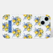 Waterverf citroenen met blauwe bloemen en monogram Case-Mate iPhone case (Achterkant (horizontaal))