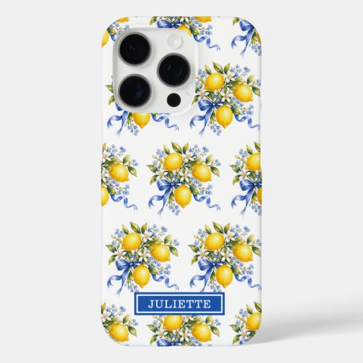 Waterverf Citroenen Met Blauwe Bloemen Monogram Case-Mate iPhone Case (Achterkant)