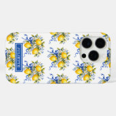 Waterverf Citroenen Met Blauwe Bloemen Monogram Case-Mate iPhone Case (Achterkant (horizontaal))