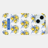 Waterverf Citroenen Met Blauwe Bloemen Monogram Case-Mate iPhone Case (Achterkant (horizontaal))