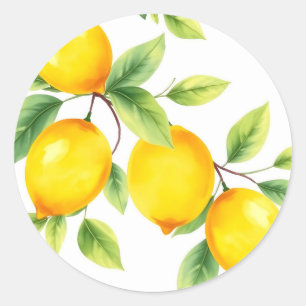 Waterverf citroenen met groene bladeren ronde sticker