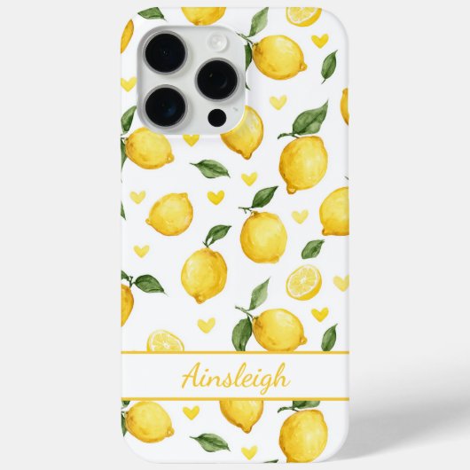 Waterverf citroenen met monogram harten Case-Mate iPhone case (Achterkant)