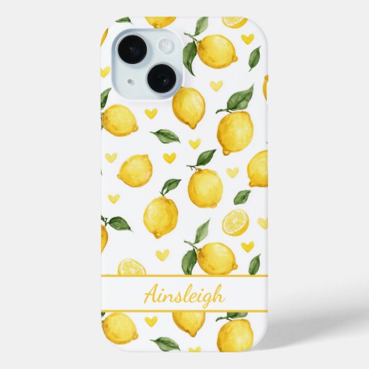 Waterverf citroenen met monogram harten Case-Mate iPhone case (Achterkant)
