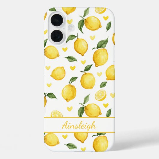 Waterverf citroenen met monogram harten Case-Mate iPhone case (Achterkant)