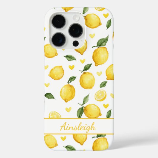 Waterverf citroenen met monogram harten Case-Mate iPhone case (Achterkant)