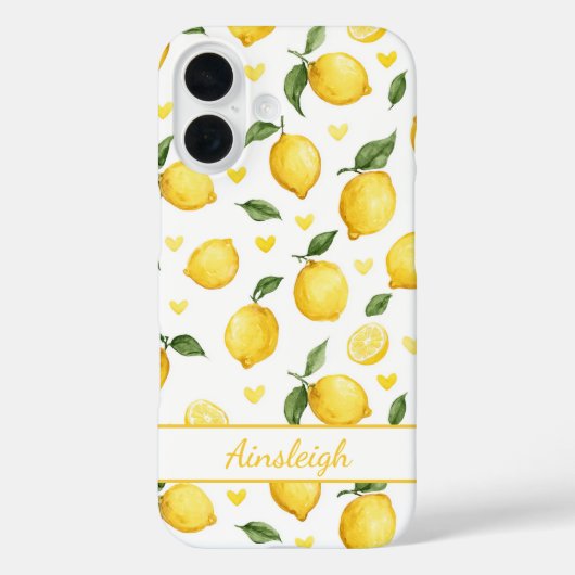 Waterverf citroenen met monogram harten Case-Mate iPhone case (Achterkant)