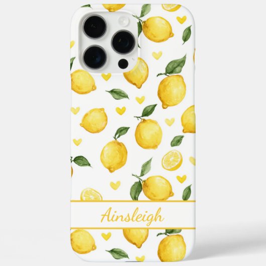 Waterverf Citroenen Met Monogram Hartjes Case-Mate iPhone Case (Achterkant)