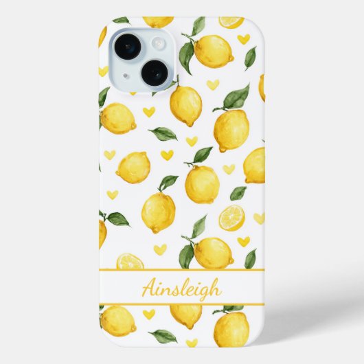 Waterverf citroenen met monogram hartjes Case-Mate iPhone case (Achterkant)