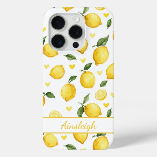 Waterverf citroenen met monogram hartjes Case-Mate iPhone case (Achterkant)