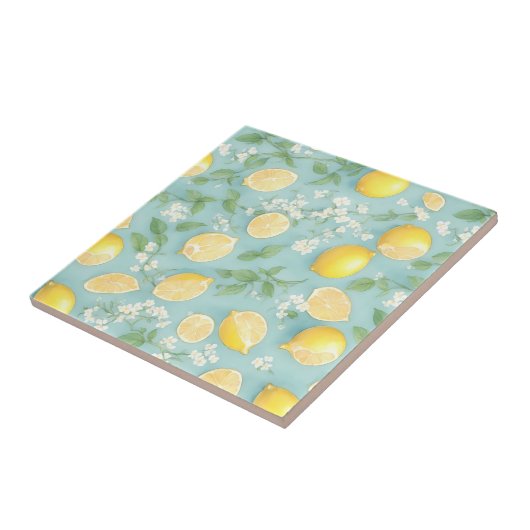 Waterverf Citroenen - Mint Lemon Pattern Tegeltje (Zijkant)