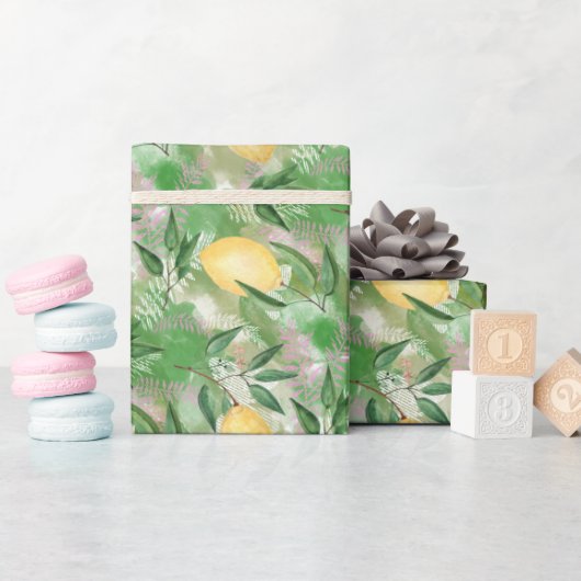 Waterverf citroenen natuur vers geel cadeaupapier (Baby Shower)