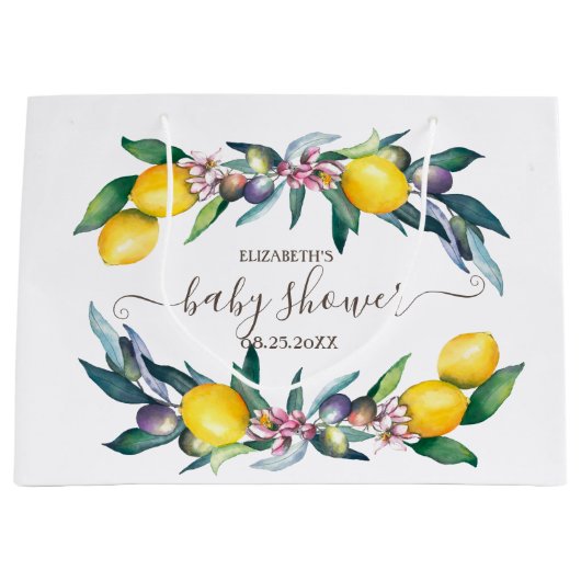 Waterverf citroenen olijven Baby shower Groot Cadeauzakje (Voorkant)