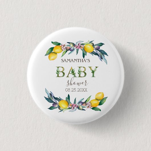 Waterverf citroenen olijven Baby shower Ronde Button 3,2 Cm (Voorkant)