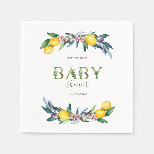 Waterverf citroenen olijven Baby shower Servet (Voorkant)