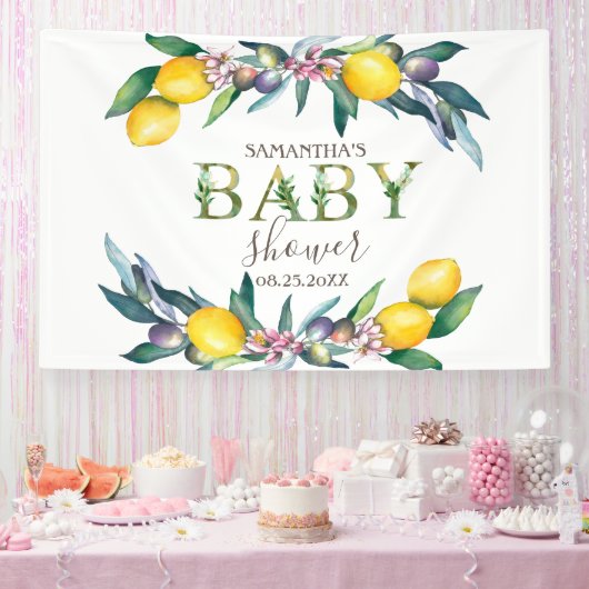 Waterverf citroenen olijven Baby shower Spandoek (Feest)