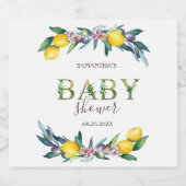 Waterverf citroenen olijven Baby shower Sparkling Wijnetiket (Enkel label)