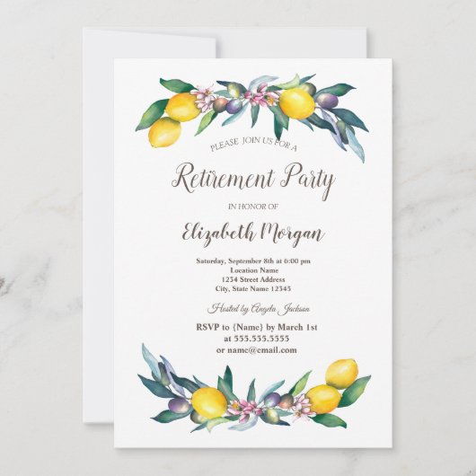 Waterverf citroenen olijven Pensioen Kaart (Voorkant)