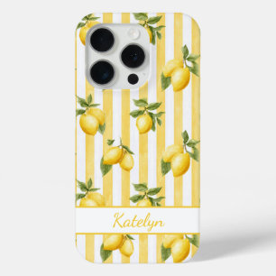 Waterverf citroenen op gele strepen Monogram iPhone 15 Pro Case