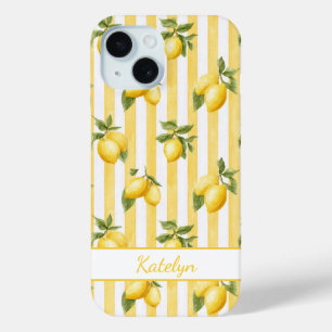 Waterverf citroenen op gele strepen Monogram iPhone 15 Case