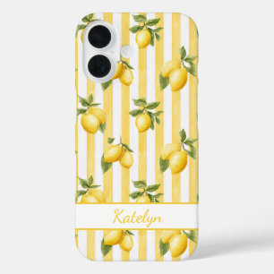 Waterverf citroenen op gele strepen Monogram iPhone 16 Hoesje