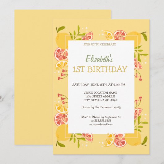Waterverf citroenen Oranje verjaardag Kaart (Voorkant / Achterkant)