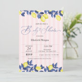 Waterverf Citroenen Roze Strepen Baby shower Kaart (Staand voorkant)