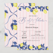 Waterverf Citroenen Roze Strepen Baby shower Kaart (Voorkant / Achterkant)