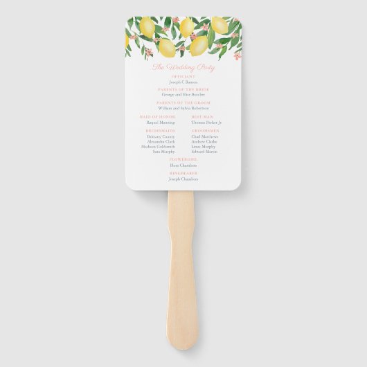 Waterverf citroenen roze tekst bruiloft programma handwaaier (Achterkant)