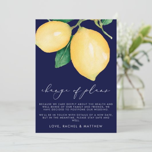 Waterverf Citroenen Trouwplannen Gewijzigd Aankondiging (Staand voorkant)