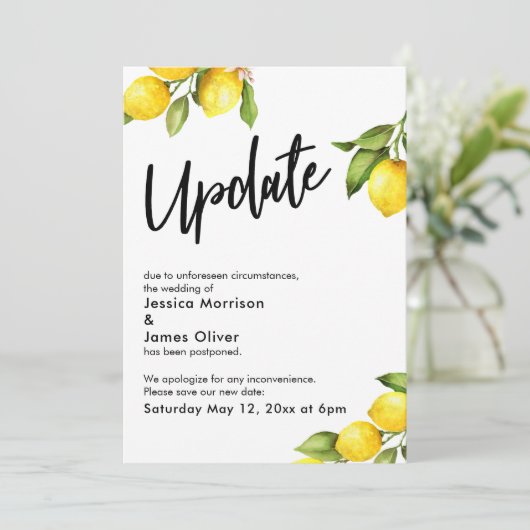 Waterverf citroenen uitgesteld bruiloft update Kaa Kaart (Staand voorkant)