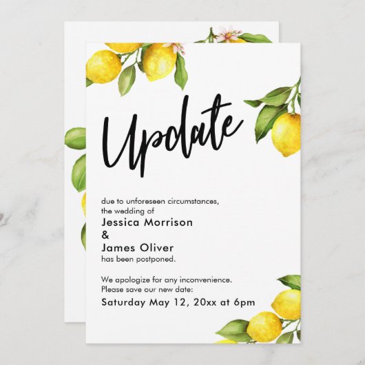 Waterverf citroenen uitgesteld bruiloft update Kaa Kaart (Voorkant / Achterkant)