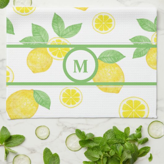 Waterverf citroenen vers geel groen gepersonalisee theedoek (Gevouwen)