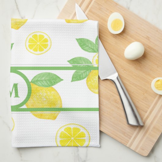 Waterverf citroenen vers geel groen gepersonalisee theedoek (Quarter Fold)
