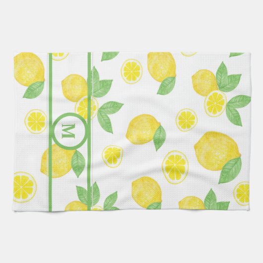 Waterverf citroenen vers geel groen gepersonalisee theedoek (Horizontaal)