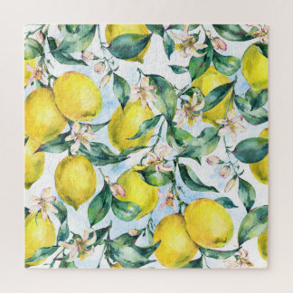 Waterverf citroenen, verse citrus tak. legpuzzel