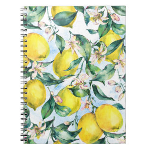 Waterverf citroenen, verse citrus tak. notitieboek