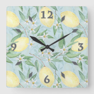 Waterverf citroenen, vierkante muurklok vierkante klok