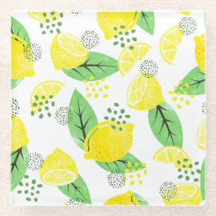 Waterverf citroenen: vruchtbaar naadloos ontwerp glazen onderzetter