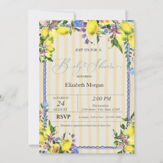 Waterverf Citroenen Yellow Stripes Baby shower Kaart (Voorkant)