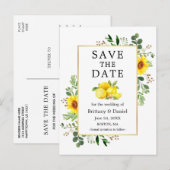 Waterverf citroenen zonnebloemen opslaan de datum briefkaart (Voorkant / Achterkant)