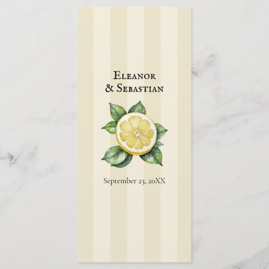 Waterverf Citroengeel Citrus Rustiek Trouwmenu Menu (Achterkant)